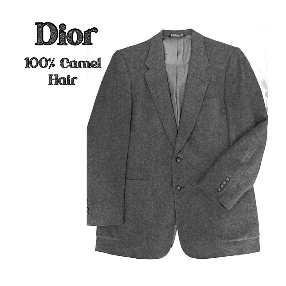 Vintage Christian Dior Monsieur 100% Camel Hair Gray Single Breasted Jacket